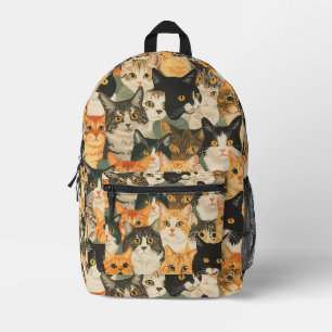 Tiled Cat Pattern Printed Backpack