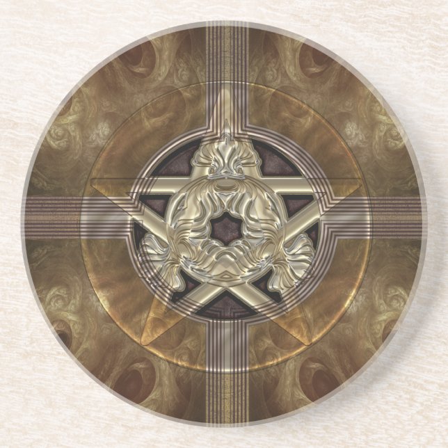 Tiled Fractal Pentacle Sandstone Coaster (Front)