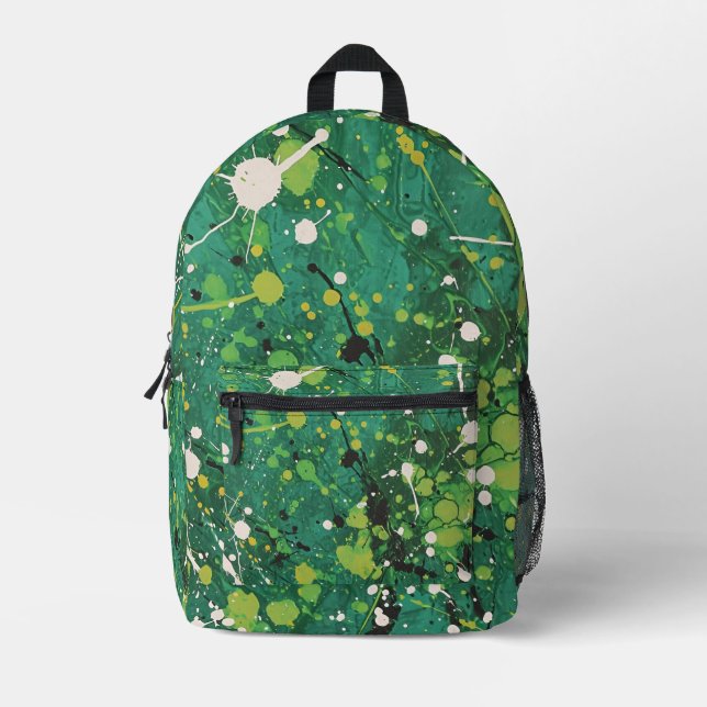 Tiled Green Paint Splatter Pattern Printed Backpack (Front)