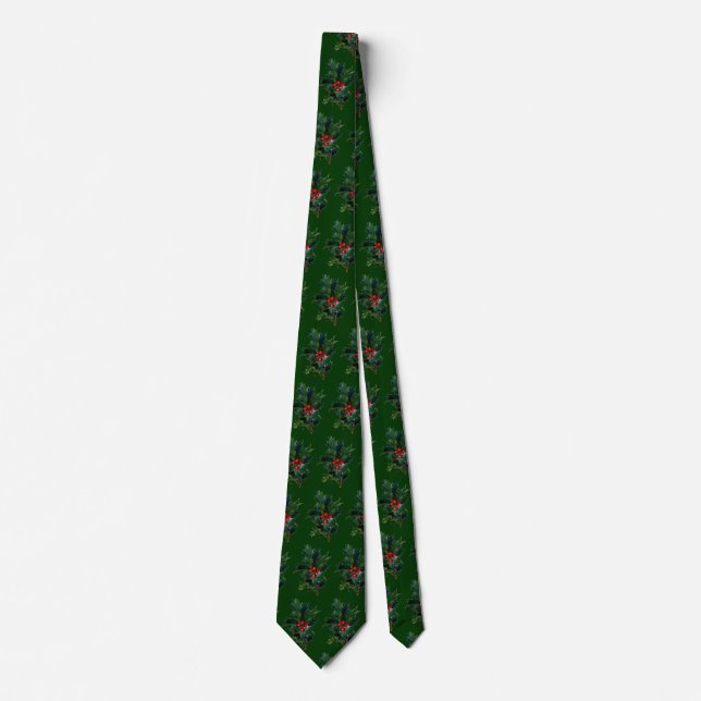 Tiled Holly Christmas Green Tie (Front)