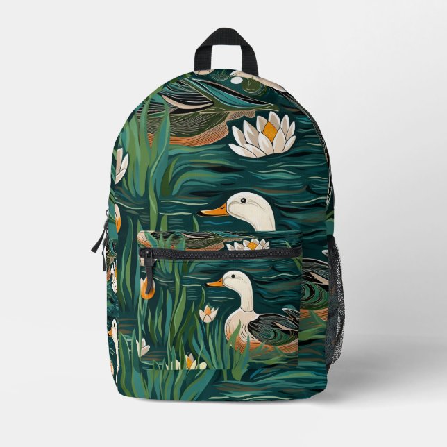 Tiled Mallard Duck Pattern Printed Backpack (Front)