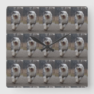 Tiled Old English Sheepdog Clock - Run Dog!