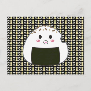 Tiled Onigiri and Chick in Black Postcard