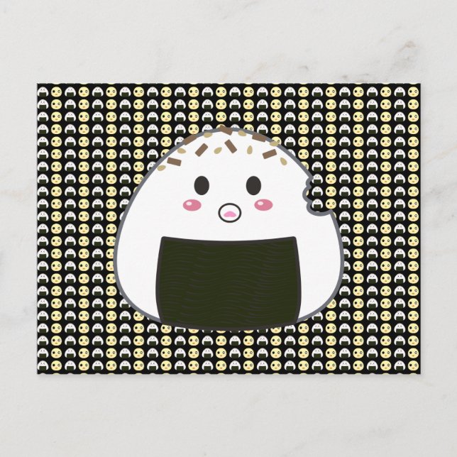 Tiled Onigiri and Chick in Black Postcard (Front)