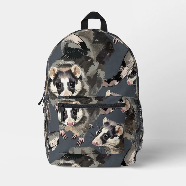 Tiled Opossum Pattern Printed Backpack (Front)