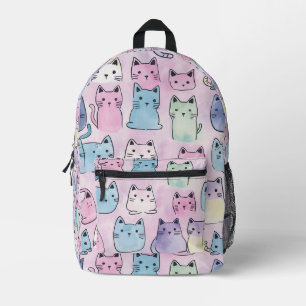 Tiled Pastel Cat Pattern Printed Backpack