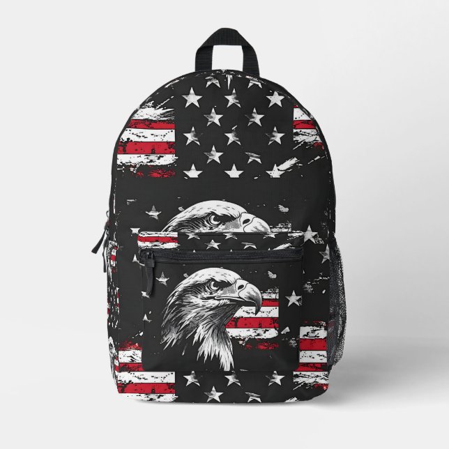 Tiled Patriotic Bald Eagle Bust  Printed Backpack (Front)