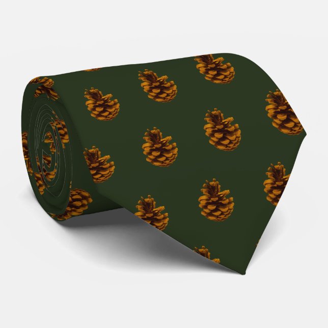 Tiled Pine Cone Photo on Green Background  Tie (Rolled)