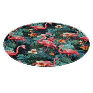 Tiled pink flamingo pattern beach house cutting board