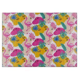 Tiled pink flamingo pattern cutting board