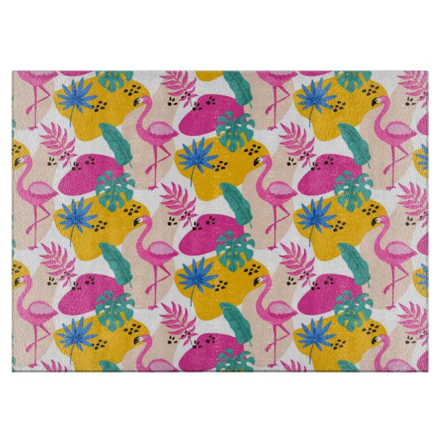 Tiled pink flamingo pattern cutting board (Front)