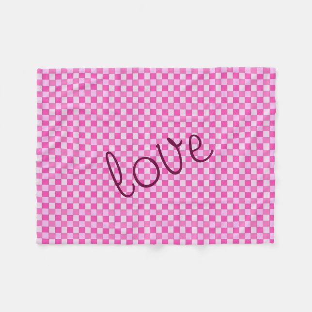 Tiled Pink Woven Pattern with Love Fleece Blanket (Front (Horizontal))
