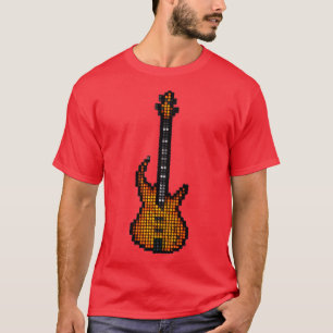 Tiled Pixel Burning Fire Bass Guitar Upright  T-Shirt