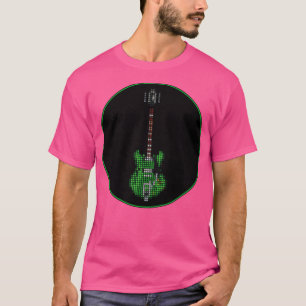 Tiled Pixel Memphis Green Guitar in a Black Circle T-Shirt