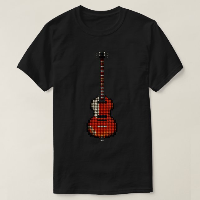 Tiled Pixel Violin Lefty Bass Guitar Upright  T-Shirt (Design Front)