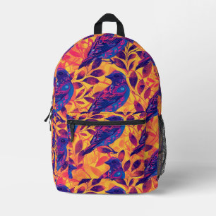 Tiled Psychedelic Bird Pattern Printed Backpack