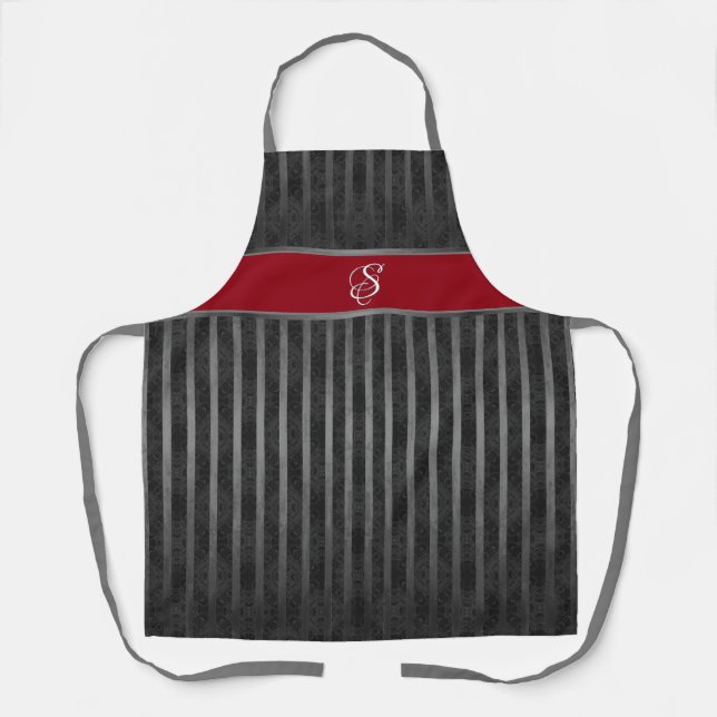 Tiled Red and Grey Striped Pattern Apron (Front)