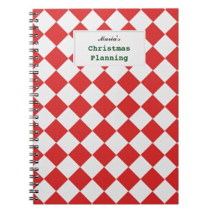 Tiled Red White Diagonal Woven Pattern any Text Notebook