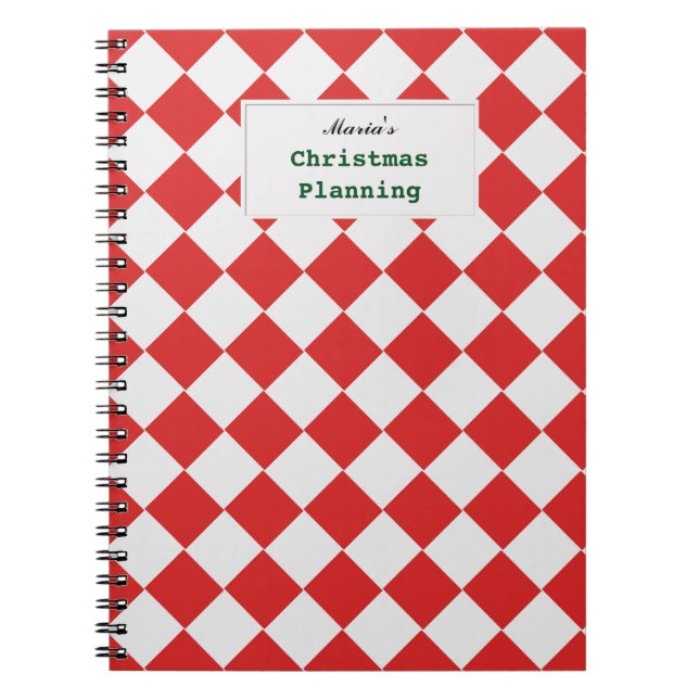 Tiled Red White Diagonal Woven Pattern any Text Notebook (Front)