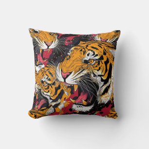 Tiled Snarling Tiger Pattern Cushion