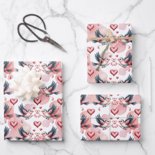 Tiled Wedding love birds pattern Wrapping Paper Sheet