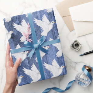 Tiled white doves rustic Wedding Wrapping Paper