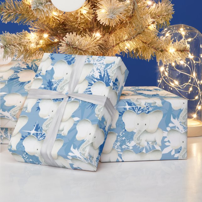 Tiled white elephant Christmas party wrap Wrapping Paper (Holidays)