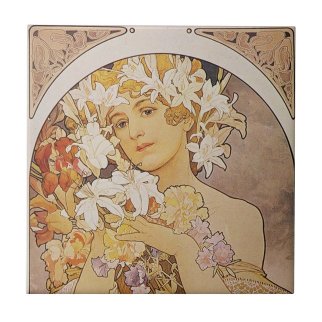 Tiles - Mucha Flowers Lady Art Nouveau (Front)