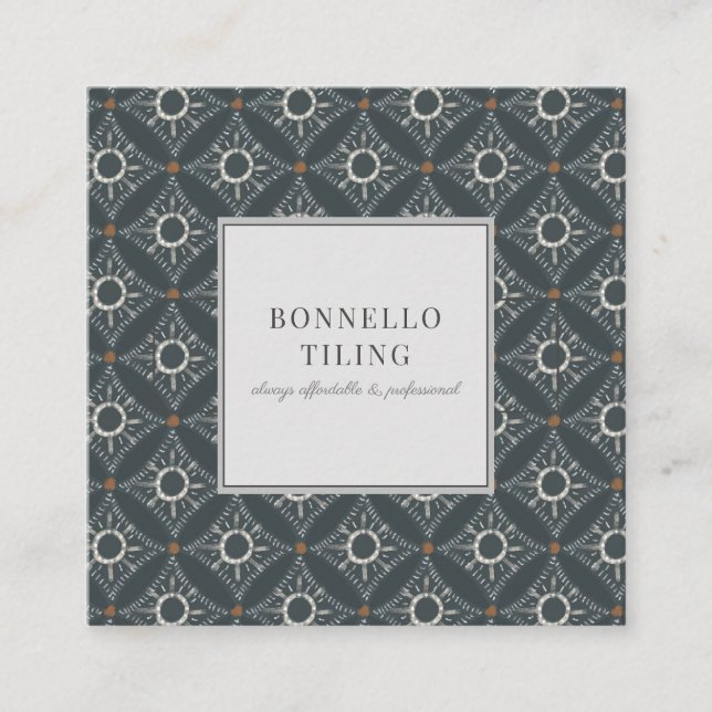 Tiling Flooring Grey Black Diamond Pattern Square Business Card (Front)