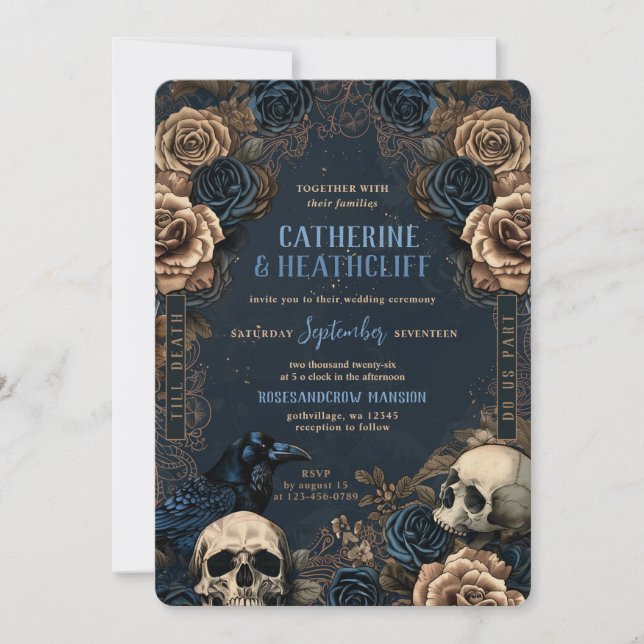 Till Death Blue Goth Wedding Invitation (Front)