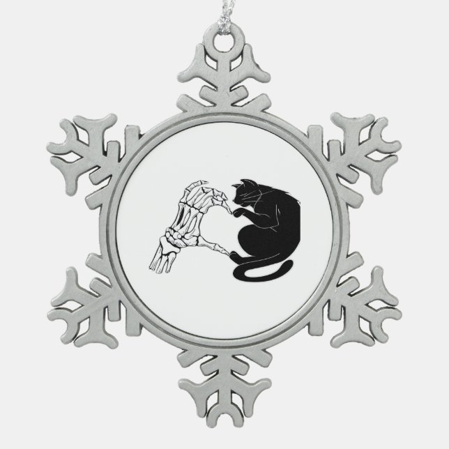 Till Death Cats Do Us Part Classic Snowflake Pewter Christmas Ornament (Front)