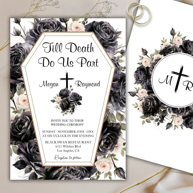 Till Death | Coffin Gothic Wedding Black Roses  Invitation (Creator Uploaded)