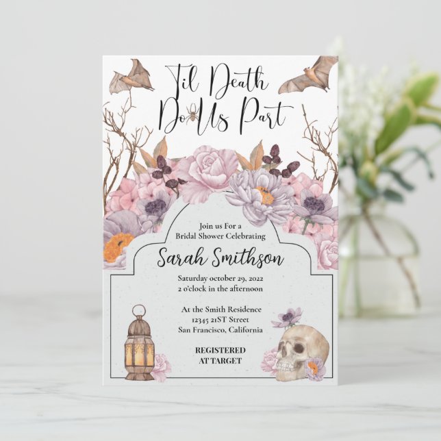 Till Death Do Us Apart Halloween Bridal Shower Invitation (Standing Front)