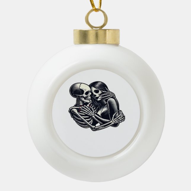 Till Death Do Us - Gothic Skeleton Couple Art Clas Ceramic Ball Christmas Ornament (Front)
