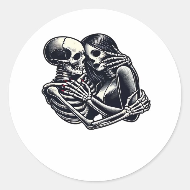 Till Death Do Us - Gothic Skeleton Couple Art Clas Classic Round Sticker (Front)