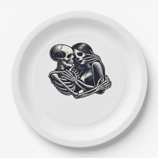 Till Death Do Us - Gothic Skeleton Couple Art Clas Paper Plate (Front)