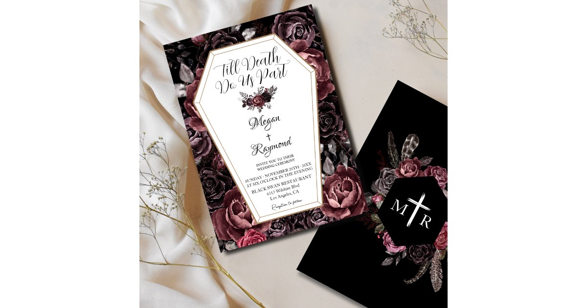 Till Death Do Us Part | Black Dark Goth Wedding Invitation | Zazzle