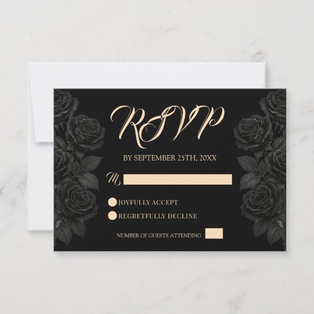 Till Death Do Us Part Black Rose Gothic Wedding RSVP Card (Front)