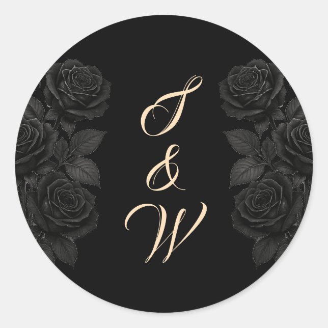 Till Death Do Us Part Black Wedding Monogram Classic Round Sticker (Front)