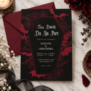 Till Death Do Us Part Burgundy Gothic Rose Wedding Invitation