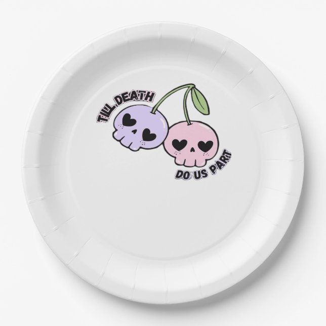 Till Death Do Us Part - Cute Goth Skull Design Cla Paper Plate (Front)