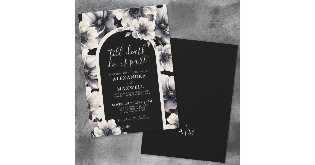Till Death Do Us Part Elegant Black Floral Wedding Invitation | Zazzle