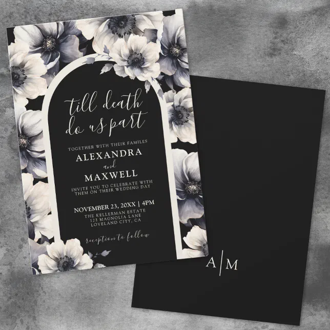 Till Death Do Us Part Elegant Black Floral Wedding Invitation | Zazzle