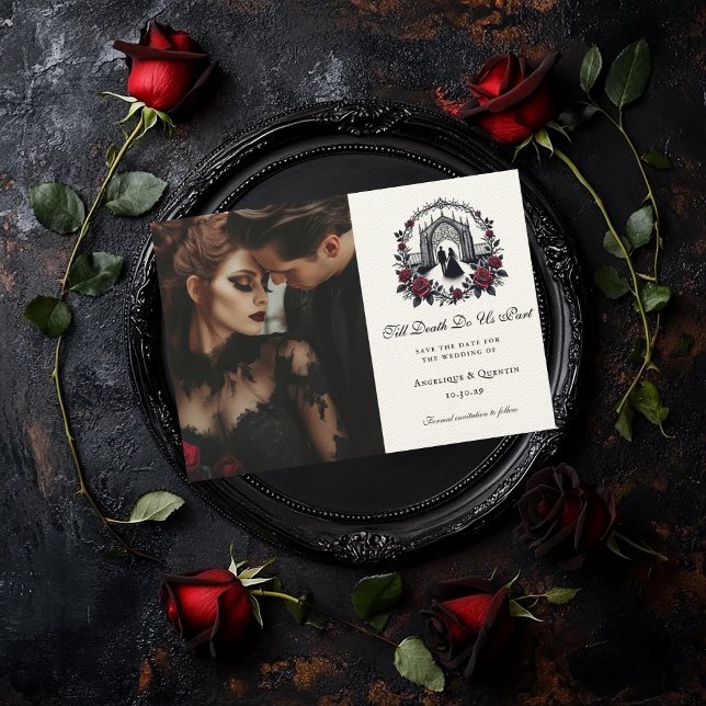 Till Death Do Us Part Elegant Goth Save the Date  Invitation (Till Death Do Us Part Elegant Photo Save the Date )