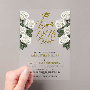 Till Death Do Us Part Elegant White Roses Acrylic Invitations