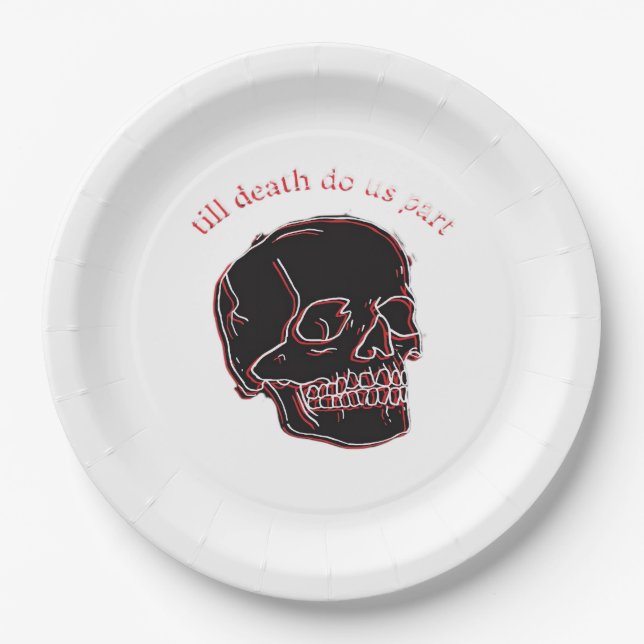 Till Death Do Us Part - Glitch Skull With Funny Te Paper Plate (Front)