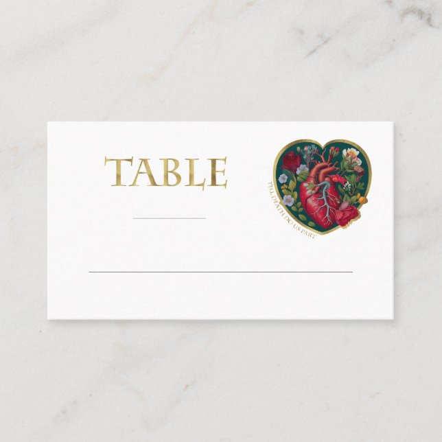 Till Death Do Us Part Goth Heart Gold Halloween Place Card (Front)