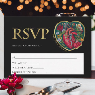 Till Death Do Us Part Goth Heart Gold Halloween RSVP Card