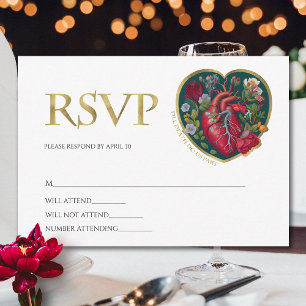 Till Death Do Us Part Goth Heart Gold Halloween RSVP Card