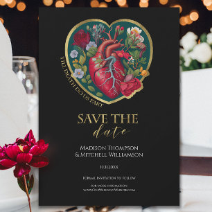 Till Death Do Us Part Goth Heart Gold Halloween Save The Date